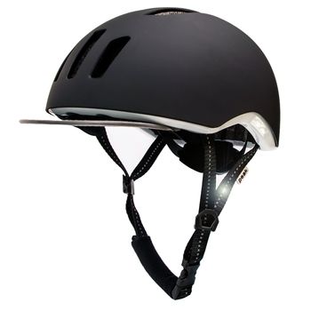 Casco De Bici De Ciudad Negro Talla 53-59cm Para Mujeres Y Hombres |crazy Safety| Con Visera Extraíble, Correas Reflectantes Y Luz Led | Norma En 1078