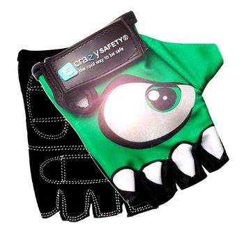 Guantes De Bicicleta Verdes Para Niños Con Ojos Reflectantes Y Palmas Acolchadas. Diseño Crazy Safety, Tela Elástica Y Cómoda, Talla S. Perfectos Para Bici, Patinete Y Actividades Al Aire Libre.