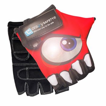 Guantes De Bicicleta Rojos Para Niños Con Ojos Reflectantes Y Palmas Acolchadas. Diseño Crazy Safety, Tela Elástica Y Cómoda, Talla S. Perfectos Para Bici, Patinete Y Actividades Al Aire Libre.