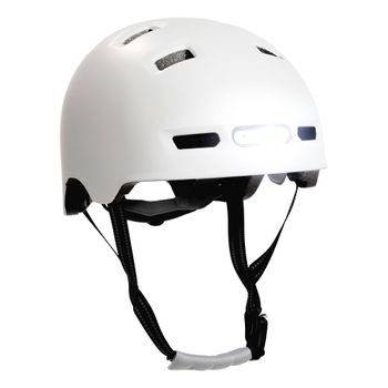 Casco Urbano Blanco Mate Para Bicicleta Y Skate M 54-57cm Para Adolescentes Y Adultos, Casco Crazy Safety Con Luces Delanteras Y Traseras. Homologado Y Certificado En1078.