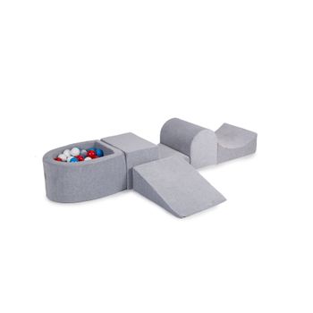 Meowbaby Parque Infantil De Espuma Con Piscina De Bolas, Terciopelo, Gris Claro : Azul/rojo/blanco 100 Bolas