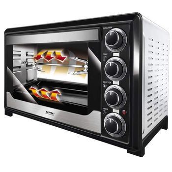 Horno multifunción 40 L, asador de 1600 W, función de aire circulante,  temporizador de 60 minutos Puerta de vidrio doble superior e inferior calor