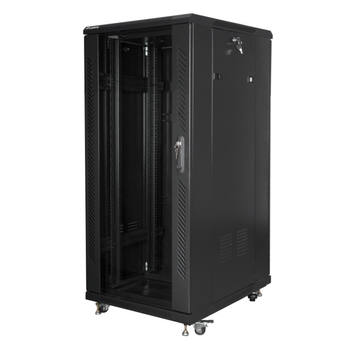 Armario Lanberg Rack 19" 27u 600x800 Flat Pack Negro Puerta Cristal Con Lcd