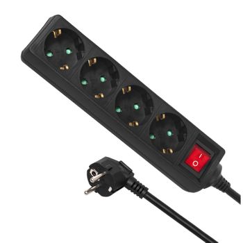 Aigostar Regleta Enchufes, Alargador Enchufe de 2 Enchufes con Interruptor,  Cable de 3 Metros, Negro