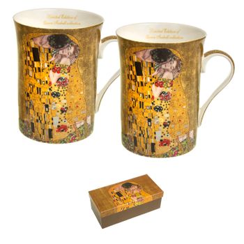 Juego De 2 Tazas De Café Para Dos Perones De Porcelana, Taza Con Cuchara, Diseño De Beso Klimt, Idea Para Regalo