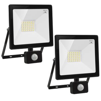 2x Proyector Led Con Detector De Movimiento Maclean, Delgado 30w, 2400lm, Blanco Neutro (4000k), Ip44, Mce630 Nw Pir