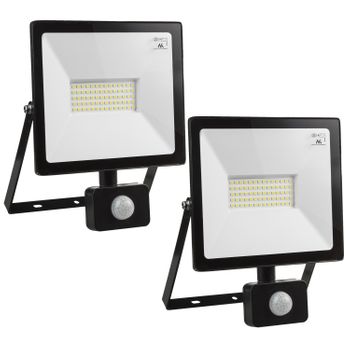 2x Proyector Led Con Sensor De Movimiento Maclean, Delgado 50w, 4000lm, Blanco Cálido (3000k), Ip44, Mce650 Ww Pir