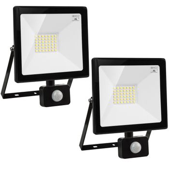 2x Proyector Led Con Sensor De Movimiento Maclean, Delgado 30w, 2400lm, Blanco Cálido (3000k), Ip44, Mce630 Ww Pir