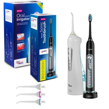 Irrigador Dental Inalámbrico, 2 Puntas, Blanco, Promedix Pr-770 W+ Cepillo Dental Sónico, Negro, 3 Puntas, Promedix Pr-750 B