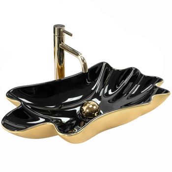 Lavabo Sobre Encimera Rea Sea Infinity Black Gold + Bonde Click-clack