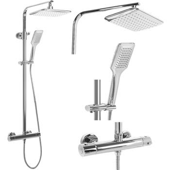 Columna De Ducha Termostática Extralarga Con Caño Quad. Con Tubo Redondo  Extensible De 100 A 150 Cm. Con Desviador Integrado. Ducha De Mano Y  Rociador Superior Cuadrados. Recambios Garantizados Kibath con Ofertas