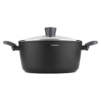 Cazuela Baja Inducción 28cm, Tapa de Cristal, Antiadherente Ecológico sin  PFOA Aluminio Fundido, Wecook, Negro, , Ecochef