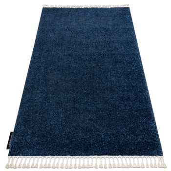 Alfombra Berber 9000 Azul Oscuro Franjas Bereber Marroquí Shaggy 140x190 Cm