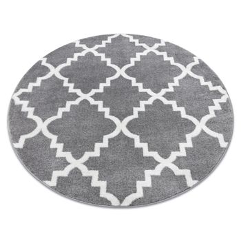 Alfombra Sketch Círculo - F343 Enrejado Trébol Marroquí Gris/blanco Circulo 140 Cm