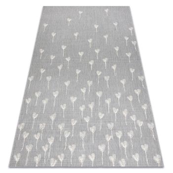 Alfombra De Cuerda Sisal Flat 48779/637 Flores Gris/crema  140x200 Cm