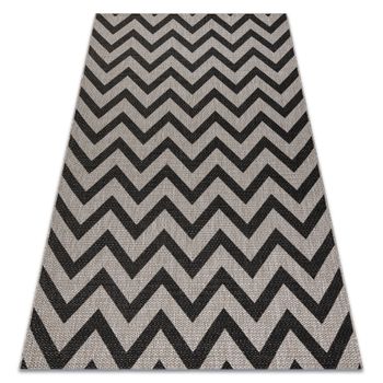 Alfombra De Cuerda Sisal Floorlux 20340 Plateado/negro Zigzag 240x330 Cm