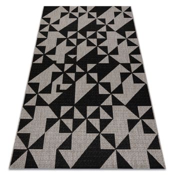 Alfombra De Cuerda Sisal Floorlux 20489 Plateado/negro Triángulos 240x330 Cm