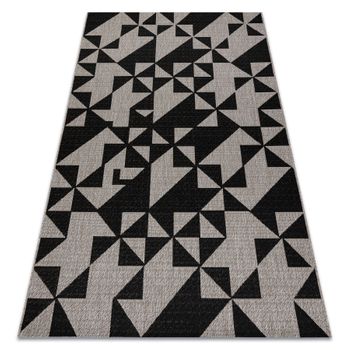 Alfombra De Cuerda Sisal Floorlux 20489 Plateado/negro Triángulos 200x290 Cm