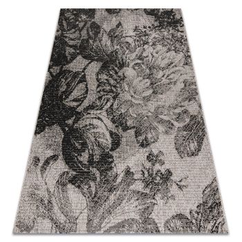 Alfombra De Cuerda Sisal Floorlux 20491 Flores Plateado/negro 240x330 Cm