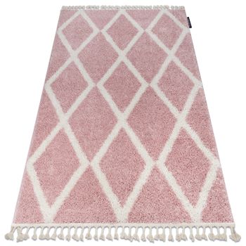 Alfombra Berber Troik A0010 Rosa/blanco Franjas Bereber Marroquí Shag 200x290 Cm