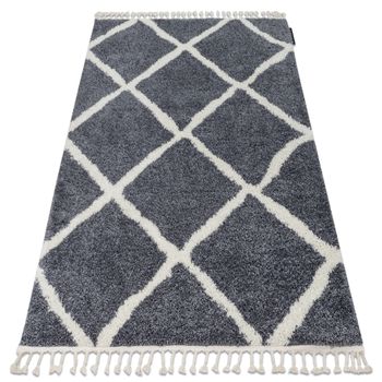 Alfombra Berber Cuadriculado B5950 Gris/blanco Franjas Bereber Marroqu 200x290 Cm