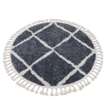 Alfombra Berber Cuadriculado B5950 Círculo Gris/blanco Franjas Berebe Circulo 160 Cm