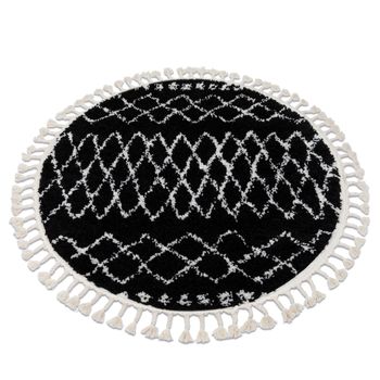 Alfombra Berber Ethnic G3802 Círculo Negro/blanco Franjas Bereber Mar Circulo 160 Cm