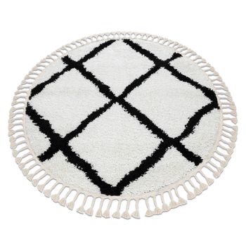 Alfombra Berber Cross Círculo Blanco Franjas Bereber Marroquí Shaggy Circulo 120 Cm