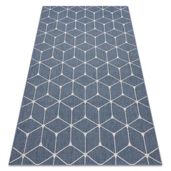 Alfombra De Cuerda Sisal Flat 48721/591 Cubos 3d Azul 140x200 Cm