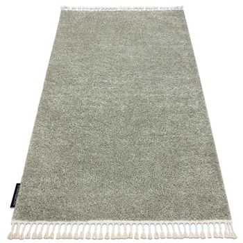 Alfombra Berber 9000 Verde Franjas Bereber Marroquí Shaggy 160x220 Cm