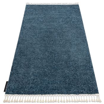 Alfombra Berber 9000 Azul Franjas Bereber Marroquí Shaggy 180x270 Cm