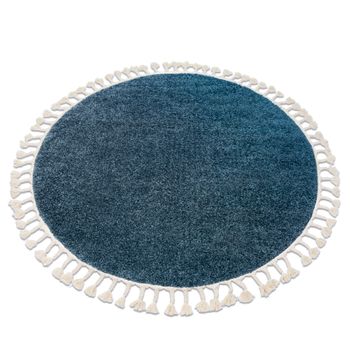 Alfombra Berber 9000 Circulo Azul Franjas Bereber Marroquí Shaggy Circulo 120 Cm