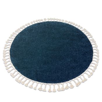 Alfombra Berber 9000 Circulo Azul Oscuro Franjas Bereber Marroquí Sha Circulo 120 Cm