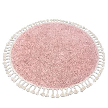 Alfombra Berber 9000 Circulo Rosado Franjas Bereber Marroquí Shaggy Circulo 120 Cm