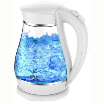 Hervidor Agua Eléctrico, 1,8 L, sin BPA, Resistencia Oculta, Inalámbrico,  Apagado Automático, Adler, Transparente, 2200, AD1246