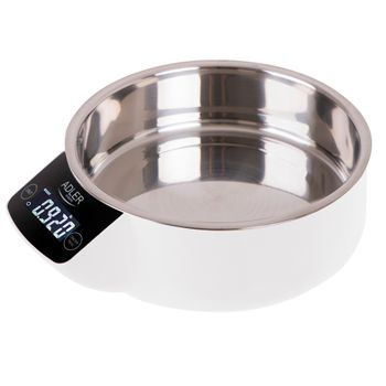 Báscula Cocina Digital Bol Removible, Tazón 900ml, Acero Inox, Medición Líquidos, Precisión 1g Blanco  Adler Ad 3166