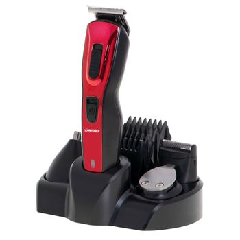 Mesko Ms2931 Cortapelos Eléctrico Profesional, 5 En 1, Afeitadora Para Hombre, Ajuste De Corte, Cabezales Y Cuchilla Acero Inoxidable, Batería Recargable, Cabello, Barba Y Vello Corporal, Rojo/negro