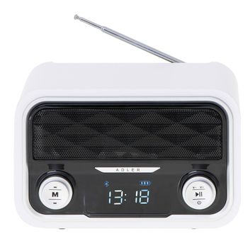 Radio Bluetooth, Fm, Memoria 50 Emisoras, Mp3, Puerto Usb Y Tarjeta Sd, Inalámbrica, Portátil Blanco  Adler Ad1185