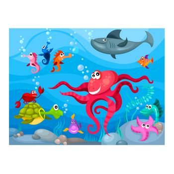 Papel Pintado 3d -  Pulpo Y Tiburón (300x231 Cm)