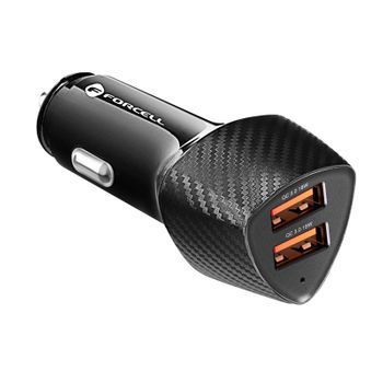 Cargador Coche Doble Usb 36w Quick Charge 3.0 Elegante Forcell Negro Carbono