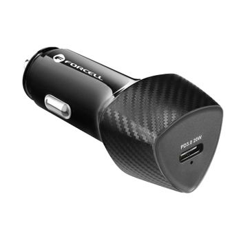 Cargador Coche Usb-c 20w Power Delivery Carga Rápida Forcell Negro Carbono