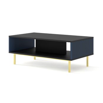 Mesa De Centro Ravennaf 90x60x45 Negro & Azul Real & Dorado