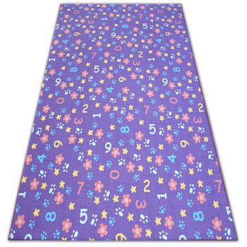 Alfombra Infantil Numbers Números Alfabeto Dígitos Violeta 100x200 Cm