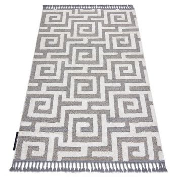 Alfombra Maroc P655 Laberinto, Griego Gris / Blanco Franjas Bereber Ma 140x190 Cm