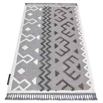 Alfombra Maroc P659 Azteca Étnico Gris Franjas Bereber Marroquí Shag 180x270 Cm