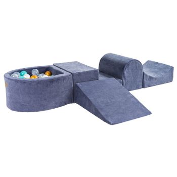 Meowbaby Parque Infantil De Espuma Con Piscina De Bolas, Terciopelo, Gris Azul : Oro/perla/turquesa/transparente 100 Bolas