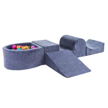 Meowbaby Parque Infantil De Espuma Con Piscina De Bolas, Terciopelo, Gris Azul : Oro/rosa Oscuro/jaspeado/turquesa 100 Bolas