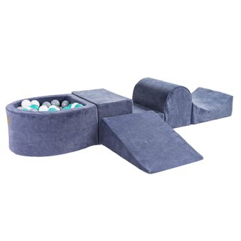 Meowbaby Parque Infantil De Espuma Con Piscina De Bolas, Terciopelo, Gris Azul : Blanco/gris/turquesa 100 Bolas