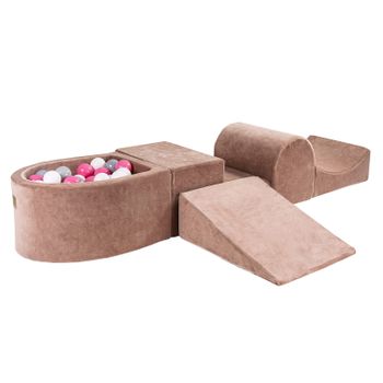 Meowbaby Parque Infantil De Espuma Con Piscina De Bolas, Terciopelo, Beige : Rosa Claro/gris/blanco 100 Bolas