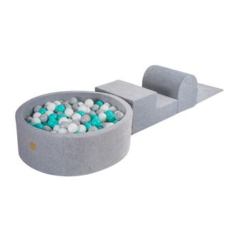 Piscina infantil redonda, bouclé gris, 90x40 cm, bolas: blanco/gris